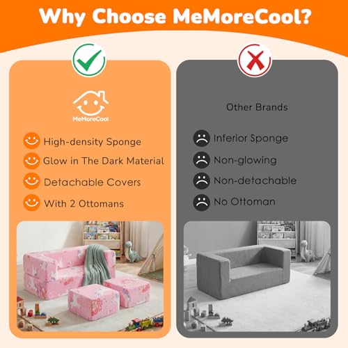 MeMoreCool Glow Fairy Kids Couch, Modular Fold Out Play Sofa, Pink | Glow fairy kids couch in pink - color: Pink Fairy