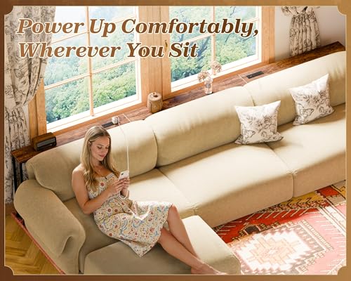 SUPERJARE 106.3 Inch Sofa Table with 2 Power Outlets and USB-C Ports | 5.9 Inch Narrow Console Table, Long Entryway Hallway Couch Table Behind Sofa, Small Spaces, Living Room, Rustic Brown - color: Rustic Brown, size: 5.9"D x 106.3"W x 29.7"H