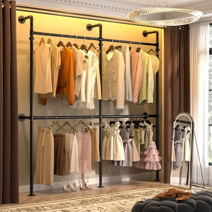 Aheaplus Industrial Pipe Clothing Rack, Reversible 6.75FT Clothes Rack for Hanging Clothes, Heavy Duty Garment Racks, Wall Mounted Closet Wardrobe Racks, Corner L Shaped Walk-in Closet System, Black - size: 81 inches