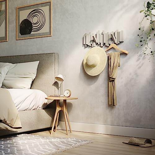 Umbra Sticks Wall Mount Coat Rack, 5 Hook Retractable Pegs, Grey | Mounting hardware included, sculptural modern design, entryway or bedroom use, recycled plastic - color: Gray, size: 5-Hook