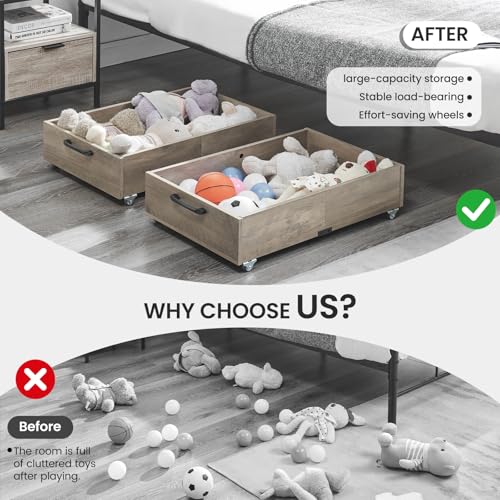2-Pack Under Bed Storage Drawers with Wheels, Brownish-Gray | 58L total capacity, 80 lb per Drawer, Fits 6 in Bed Clearance, Rolling Drawers for Shoes, Clothes, Linens, Toys - color: Brownish-Gray