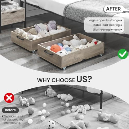 2-Pack Under Bed Storage Drawers with Wheels, Brownish-Gray | 58L total capacity, 80 lb per Drawer, Fits 6 in Bed Clearance, Rolling Drawers for Shoes, Clothes, Linens, Toys - color: Brownish-Gray