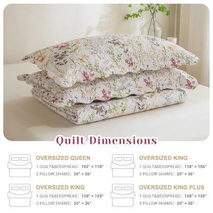 Oversized King Quilt Sets, Faemhouse Quilt Set,Yellow Wild Flower Botanical Printed Bedspread Lightweight Farmhouse Quilted Bed Coverlet, Breathable Bedspread All Seasons(118"x106"), 3 PCS - color: Floral B, size: Oversized King（118"x106"）