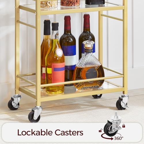 MAHANCRIS Bar Cart for The Home, 3-Tier Drink Cart on Wheels, Home Bar Serving Cart, Mini Bar Cart for Small Space, Kitchen, Dining Room, Gold RCJ40B01 - style: Stylish