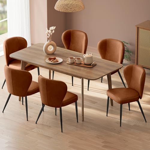 VASAGLE Dining Chairs Set of 6, Upholstered Kitchen Chairs | Synthetic Leather with Stitching, Mid-Century Modern, Easy Assembly, Living Room Lounge, Caramel Brown - color: Caramel Brown, size: Set of 6, style: Without Storage