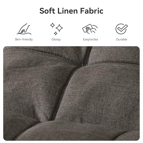 Vipbear Convertible Futon Sofa Bed,Grey Linen Futon Couch with Detachable Cushion,Adjustable Backrest & Armrest,Modern Small Recliner Loveseat Sleeper Couch for Living Room,Office,Apartment