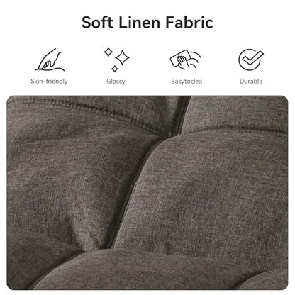 Vipbear Convertible Futon Sofa Bed,Grey Linen Futon Couch with Detachable Cushion,Adjustable Backrest & Armrest,Modern Small Recliner Loveseat Sleeper Couch for Living Room,Office,Apartment