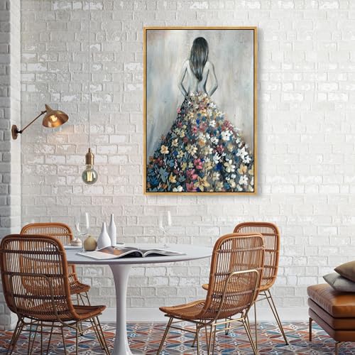 Oliver Gal Girl with Flower Thoughts Canvas Print Wall Art for Living Room, Bedroom, and Bathroom, 24" x 36", Gold Floater Frame - color: Gold Floater Frame, size: 36"L x 24"W