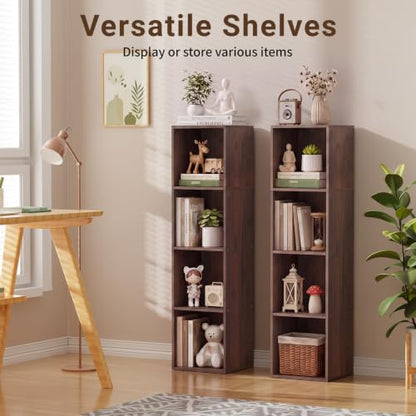 4 Cube Walnut Book Shelf, Tall Bookcase for Home Office Bedroom Living Room - color: Walnut, size: 4 Cube