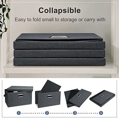 Graciadeco Medium 15" 21 Quart Collapsible Stackable Storage Bins with Lids, 3 Packs Dark Grey Foldable Fabric Closet Boxes Heavy-duty Linen Cube Baskets Container for Bedroom Office (15 x 11 x 8) | 21 Quart 3 Pack Dark Gray Collapsible Stackable Linen Fa