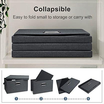 Graciadeco Medium 15" 21 Quart Collapsible Stackable Storage Bins with Lids, 3 Packs Dark Grey Foldable Fabric Closet Boxes Heavy-duty Linen Cube Baskets Container for Bedroom Office (15 x 11 x 8) | 21 Quart 3 Pack Dark Gray Collapsible Stackable Linen Fa