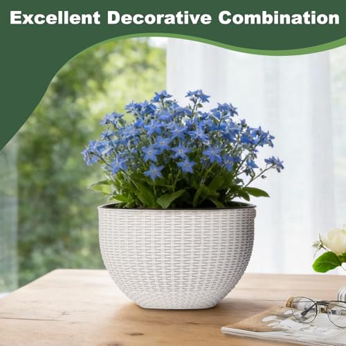 4 Sets of 8.2 Inch Self Watering Hanging Planter Flower Pots, Suitable for Indoor and Outdoor Plant Flower, Basket Flower Pots with Hanging Chains, Spray Bottles, Planting Tools, Hook (White)