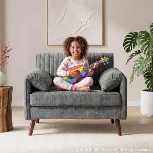 Modern Oversized Accent Reading Chair for Living Room, 43", Chenille, Gray | Piping Single Armchair with Quilting Backrest, Padded Arms, Wood Legs for Bedroom, Office, Reception Area - color: Grey