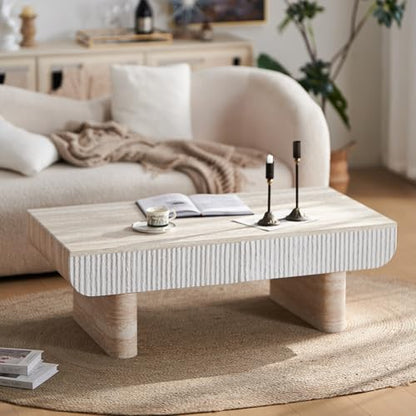 46.85" Coffee Table with Faux Marble Tabletop & Fluted Drawer for Living Room, Modern Rectangular Wooden Centre Table Tea Table for Apartment, Mars Pattern - color: 46.85" Coffee Table With Faux Marble Tabletop,beige
