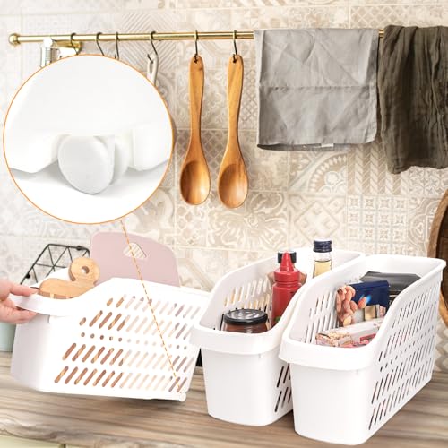 Coloch 4 Pack Plastic Under Sink Organizer with Wheels, Roll Out Bottle Organization Bins Narrow Kitchen Cabinet Organizers Multifunctional Plastic Organizer Basket for Under Sink, Kitchen, Bathroom