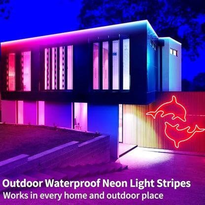 segrass 50ft RGB LED neon Rope Lights LED neon Lights with Remote Control/APP Control IP65 Waterproof Flexible Neon LED Strip Lights for Bedroom Room Outdoors Décor - size: 50ft