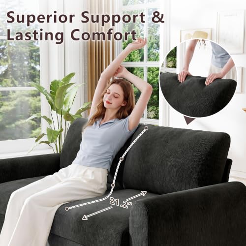 Ihanherry 68" Loveseat Sofa, Small Couch for Small Spaces, Comfy Chenille Sofa with Spring Cushion and Wood Frame, Mid Century Modern Couch, Deep Seat Couch for Living Room Bedroom Office, Black - color: Black