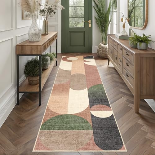 Modern Runner Rug 2x8 Long Modern Washable Rug Runners for Hallway | Rugs for Bedroom Entryway Bathroom Kitchen,Non Slip Retro Orange Geometric Floor Carpet - color: Geometric Orange, size: 2'x8'