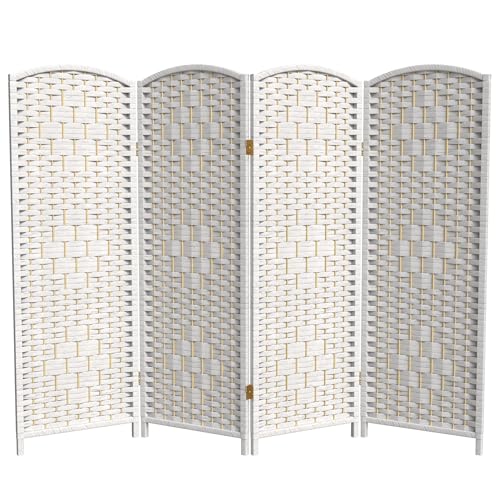 Red Lantern 4 ft. Short Diamond Weave Fiber Folding Screen - White - 4 Panel - color: White, size: 4 Panel