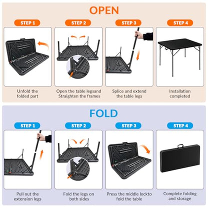 34" Square Folding Table, Portable Folding Card Table with Collapsible Legs & Carrying Handle, Plastic Tables for Camping,Picnic, Office, Party,Black - color: 34"-black(square)