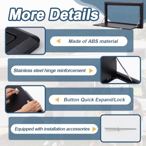 Colingmill 31.5''x17.7'' Foldable RV Table Wall Mounted Camping Table, Heavy-Duty ABS Collapsible Picnic Desk with Lockable Stainless Steel Hinge, Supports 15KG for Campervans and Motorhomes (Black) - color: Black