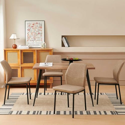 PU Leather Dining Chairs Set of 4, Mid-Century Modern Beige Leather Kitchen Chairs, Armless Dining Room Chairs with Black Metal Legs for Dining Room, Living Room - color: Beige, size: 4 chairs