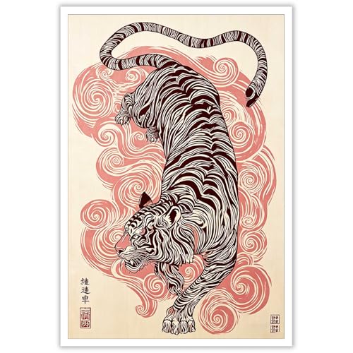 Vintage Japanese Tiger Poster Oriental Style Animal Canvas Wall Art Retro Asian Tradition Swirl Artwork Prints Painting For Living Room Bedroom Apartment Wall Decor 24x36in Unframed - color: style 05, size: 24"L x 36"W