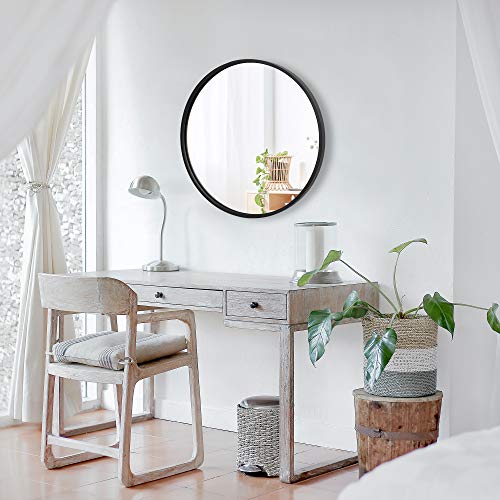 ZENY 18 Inch Round Wall Mirror, Black Frame Bathroom Mirror for Wall, Large Circle Vanity Mirror Wall Mounted - size: 18"L x 18"W