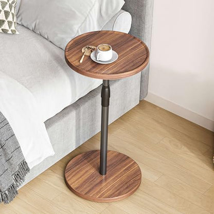 Adjustable Round Side Table, Pedestal Drink Table for Small Spaces | Small End Table, Tall Round Nightstand for Living Room Bedroom Brown ET-010BR - color: Brown