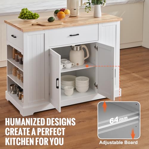 VEVOR 46" Wood Top Breakfast Bar with Storage Cabinet, Farmhouse Kitchen Table with Adjustable Shelf, Drawer, for Dining Kitchen Living Room, White - color: White