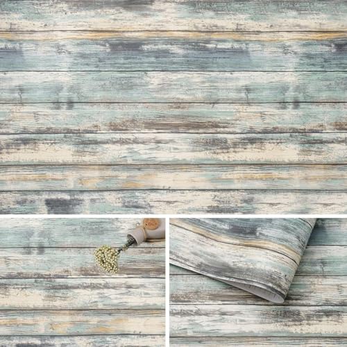 Arthome Rustic Wood Contact Paper Peel and Stick Self-Adhesive Wallpaper,Decorative Vinyl Film for Furniture Countertop,Easy to Clean Removable Distressed Plank Grain Vintage Wall Covering 35.4x120'' - color: Blue Wood, size: 35.4" x 120"