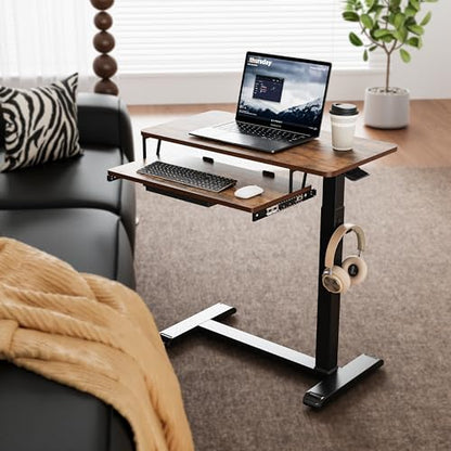 ETHU Overbed Table with Wheels, Upgrade Medical Table with Drawer, Hospital Bed Table, Workstation Desk, Adjustable Overbed Bedside Rolling Laptop Desk, Walnut | Mobile Table Tray for Sofa Side, Hospital Bed Workstation Table for Home and Office Laptop Us