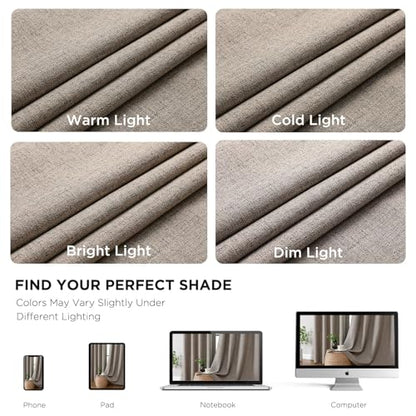 CUCRAF 100% Blackout Window Curtains 84 inches Long 2 Panels Set, Faux Linen Look Thermal Insulated Grommet Drapes, Room Darkening Curtain for Bedroom Living Room(W52 x L84 Inch, Light Khaki) - color: Light Khaki, size: 52"W x 84"L (Pack of 2)