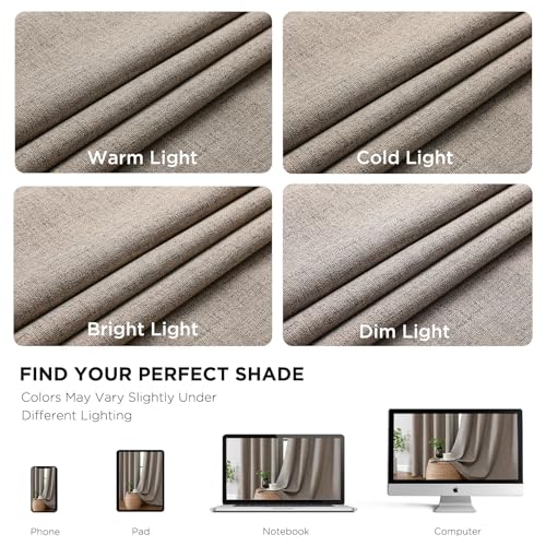CUCRAF 100% Blackout Window Curtains 90 inches Long 2 Panels Set, Faux Linen Look Thermal Insulated Grommet Drapes, Room Darkening Curtain for Bedroom Living Room(W52 x L90 Inch, Light Khaki) - color: Light Khaki, size: 52"W x 90"L (Pack of 2)