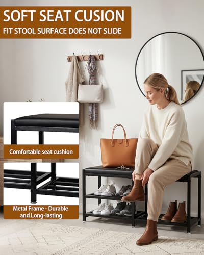 33“ Iron Shoe Rack Storage Bench for Entryway, Holds Up to 560lb | Space-Saving and Robust, Iron and Foam Padding Shoe Rack for Entryway, Front Door Entrances, Bathroom - size: 11.8 inches x 33.26 inches x 16.5 inches