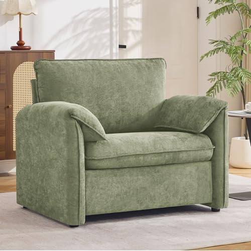 Oversized Accent Chair for Living Room, Large Modern Armchair with Deep Seat, Mid-Century Comfy Reading Chair with Padded Arms, Chenille Single Sofa Chairs for Bedroom, Green, Oversized, 1PC - color: Green, size: Oversized