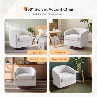 VINGLI 360°Swivel Accent Chairs Set of 2 with Engineered Wood Base and Removable Cushion for Living Room, Bedroom, Curved Back Barrel Chairs for Small Space, Upholstered Bucket Armchairs, Linen Beige - color: Linen-beige