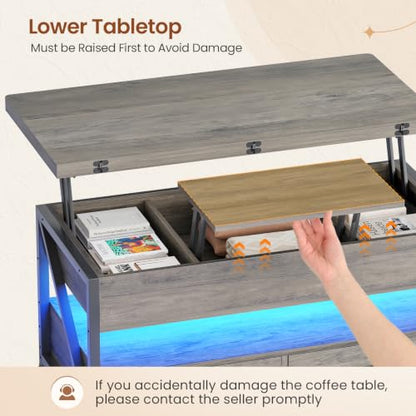 Itaar 40" Lift Top Coffee Table with 2 Drawers Storage for Living Room | Grey 4 in 1 Expandable Coffee Table with 2 Drawers & LED Light & Hidden Compartmen for Dining Living Room Table - color: Grey