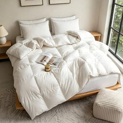 Luxury White Goose Feathers Down Fiber Comforter Queen Size Duvet Insert | Hotel Collection 100% Cotton Cover Fabric,All Season Medium Warmth,High Fill Power,8 Corner Tabs,Breathable,Hypoallergenic - size: Queen (90''x 90'')