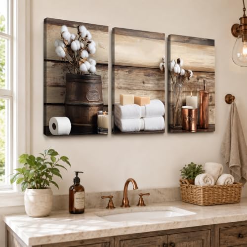 GUTTATY 3 Pieces Rustic Bathroom Canvas Wall Art, Botanical Floral Farmhouse Wall Decor, Boho Vintage Flower Pictures, Relaxing Cotton Hanging Artwork Prints for Bedroom, Living Room, 12"x18"x3Pcs - color: 3P-Bathroom Art10, size: 18L" x 12W" x 3PCS