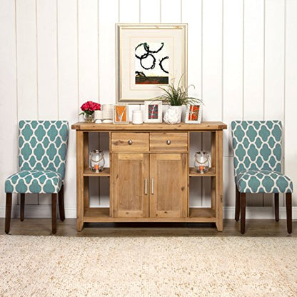 HomePop Parsons Classic Upholstered Accent Dining Chair, Set of 2, Teal and Cream Geometric - color: Teal and Cream, style: Pack of 2