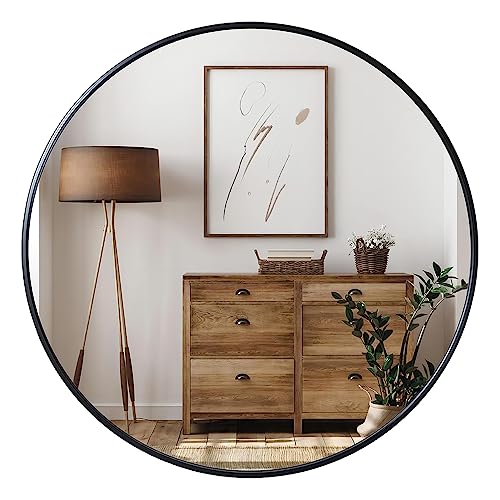 Growsun Black Round Mirror 24 inch, Wall Mounted Circle Mirror, Metal Framed Mirror for Bathroom Vanity, Bedroom Home Decor Mirros - color: Black, size: 24"L x 24"W