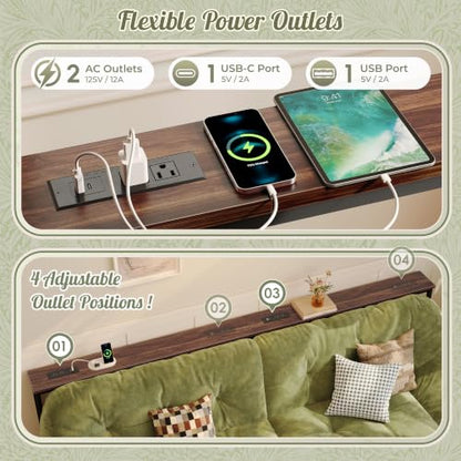 Huuger 102.4 Inch Sofa Table with Power Outlets, 23.9’’-34.4’’ Height Adjustable Range, Behind Couch Table with USB-C Ports, Sofa Tables Narrow Long, Skinny Console Table, Small Spaces, Dark Walnut - color: Dark Walnut, size: 102.4''W x 23.9''-34.4''H
