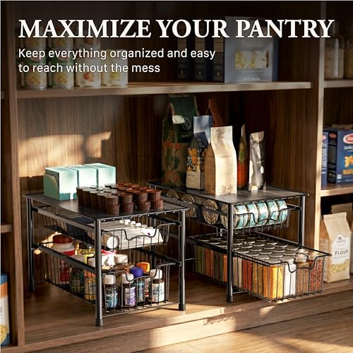 Simple Houseware Stackable Sliding Basket Organizer Drawer, Black, 2-Tier - color: Black, size: 2-tier