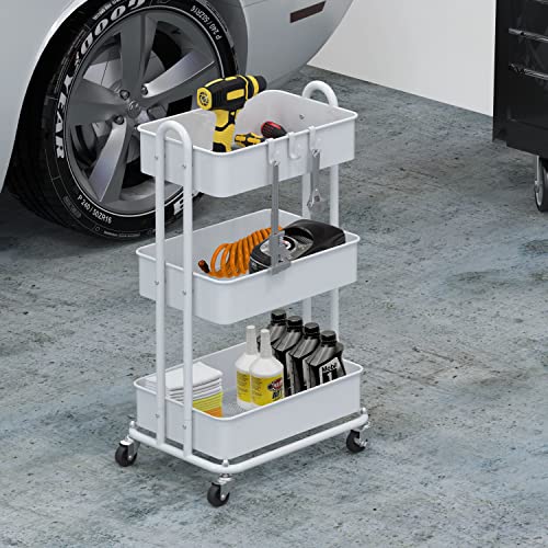 Simple Houseware 3-Tier Heavy Duty Metal Utility Rolling Cart, White - color: White