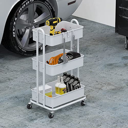 Simple Houseware 3-Tier Heavy Duty Metal Utility Rolling Cart, White - color: White
