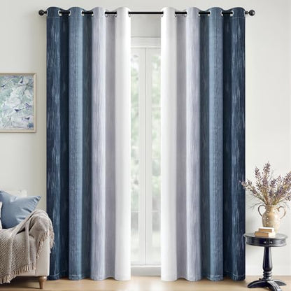 MIULEE Navy Blue and Greyish White Ombre Blackout Curtains 52Wx84L Set of 2 | Full Room Darkening,Thermal Insulated,84 Inch Long,Grommet Drapes for Bedroom/Living Room,Modern Window Treatments - color: Navy Blue and Greyish White, size: 52"W x 84"L (Pack