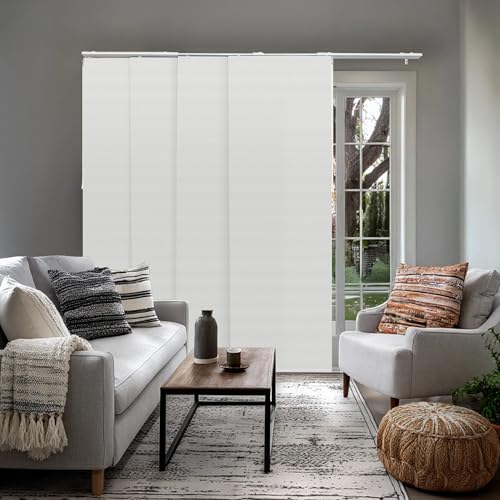 CHICOLOGY Panel Track Blinds, White Solar, 86"x96", Cordless, Sliding Door | 4 Fabric Panels, Fits 46–86″ Wide, Wall/Ceiling Mount, Room Divider Ready, Height Trimmable, Child & Pet Safe - color: Snow-bound