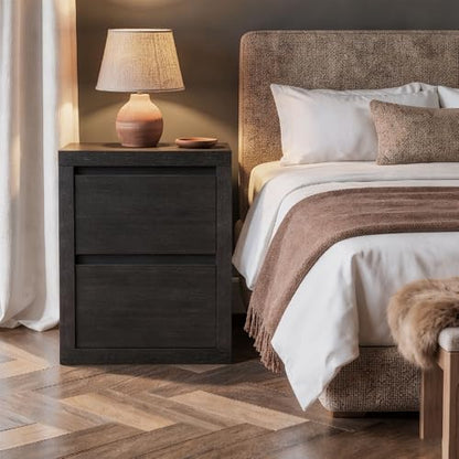 Nightstand with 2 Drawers, Modern Bedside Table with Handless Design, Wood End Table with Thickened Design, Night Stand for Bedroom, Black - color: Black