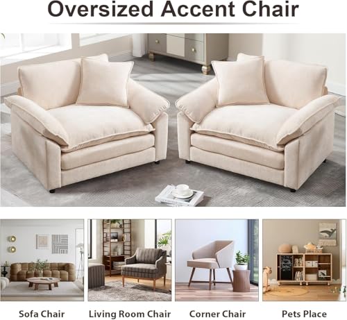 Modern Oversized Chair, Comfy Chenille Accent Chair Large Upholstered Armchair with Extra Thick and Deep Seat Lounge Chair for Living Room,Bedroom,Apartment, Beige - color: Beige, size: 1
